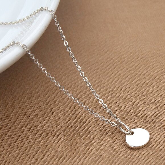 925 Sterling Silver Link Necklace, Tiny Tiny Charm Pendant, Stamped 925 - Picture 1 of 5
